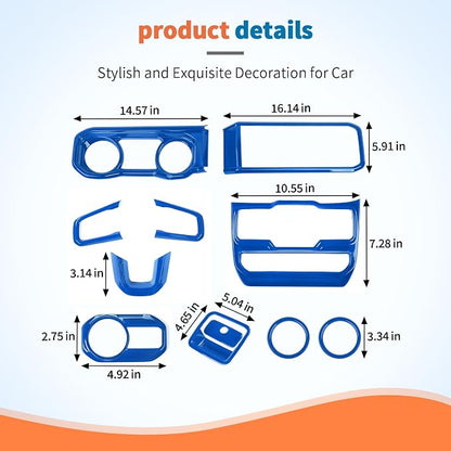 JeCar 11-Piece Blue Interior Accessories Trim Kit for 2024-2025 2026+ Jeep Wrangler JL 4XE Gladiator JT- Dashboard Panel, Vent Cover Decoration Upgrade