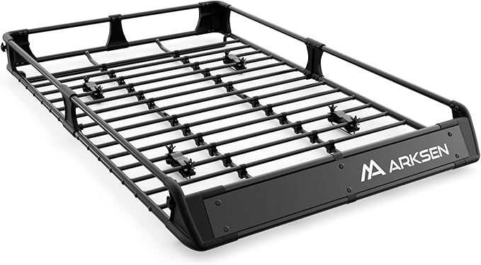 ARKSEN 2-in-1 Foldable Fairing Roof Rack Cargo Basket (Deflector & Flat Mode), 64" x 39" Heavy Duty Steel Rooftop Carrier, 250 lbs Max Load, Fits SUV Truck Pickup for Kayaks, Canoes & Luggage