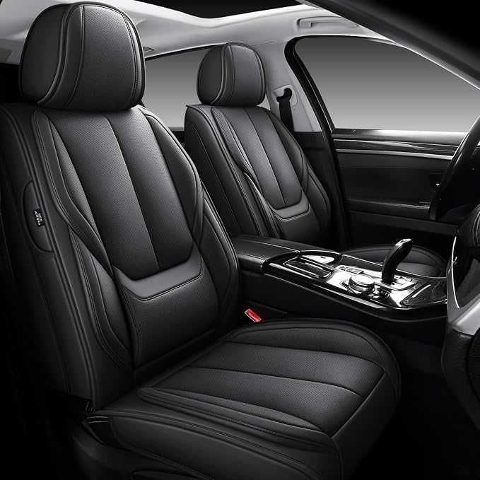 MINGBRON Seat Covers, Car Seat Covers Front Seats, Car Seat Cover, Car Seat Protector Waterproof, Car Seat Cushion Nappa Leather, Black Seat Covers Carseat Cover Universal Fit for Most Cars