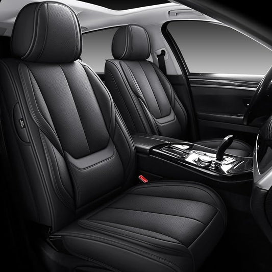 MINGBRON Seat Covers, Car Seat Covers Front Seats, Car Seat Cover, Car Seat Protector Waterproof, Car Seat Cushion Nappa Leather, Black Seat Covers Carseat Cover Universal Fit for Most Cars