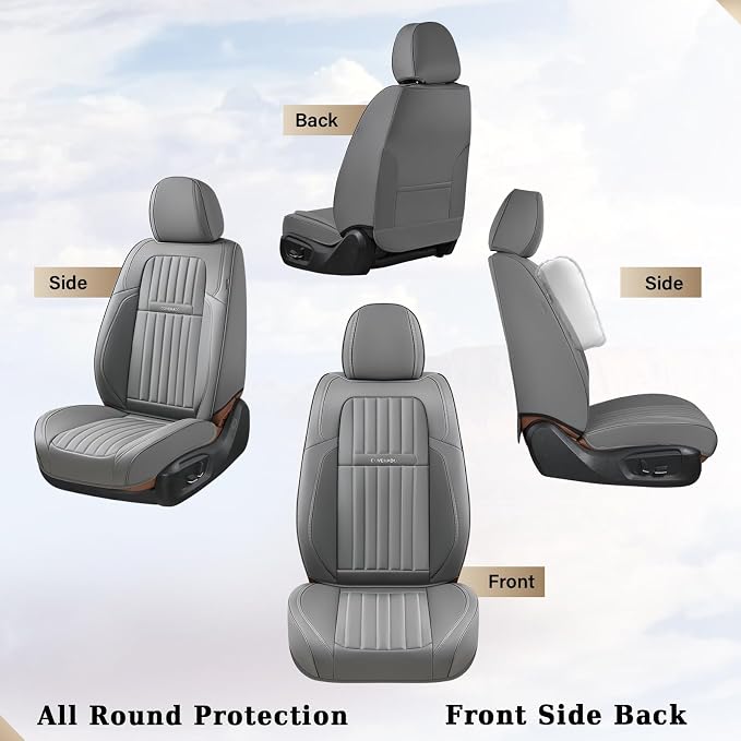 Coverado Front Seat Covers, Car Seat Cover, Gray Seat Covers for Cars, 2PCS Car Seat Protector,Waterproof Faux Leather Car Seat Cushion, Luxury Seat Cushions, Auto Seat Covers Fit for Most Vehicles