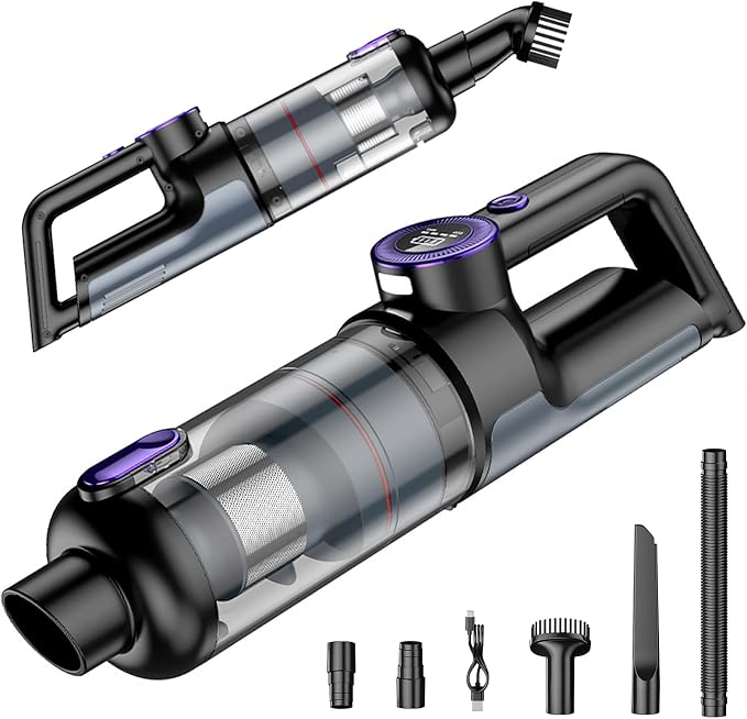 Car Vacuum Portable Cordless, 18000Pa 2 in 1 Cleaner&Air Duster, 130W Brushless Motor Handheld Vacuum Cordless with 7800mAh Battery, LED Light, Multi-Nozzles for Car, Home, Office