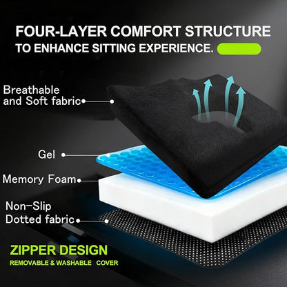 Gel Wheelchair Seat Cushion,Bed Sore Cushions for Butt,Gel Cushion for Pressure Relief,Donut Pillow for Tailbone Pain Relief,Sciatica,Coccyx,hemorrhoid Pillow,Cushion for Office Chair(BLACK2)