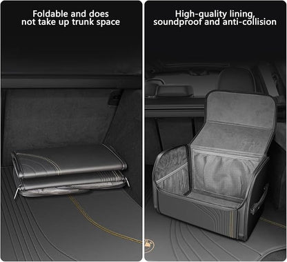 TOPABYTE Car Trunk Organizer with Lid and Sturdy Handle Foldable Durable Premium Leather Storage Box Cargo for BMW SUV Sedan Truck, Black, Small
