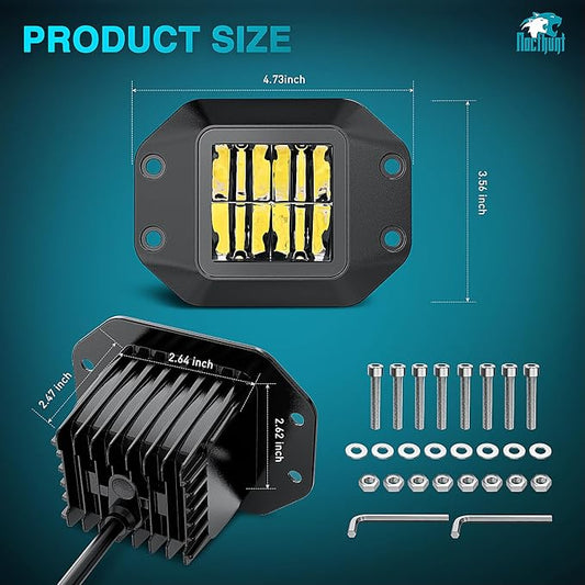 Nilight Flush Mount LED Pod Lights 2 PCS 4.7 Inch 4LED Flood Beam Bumper Offroad Driving Backup Reverse Work Light for Truck ATV UTV