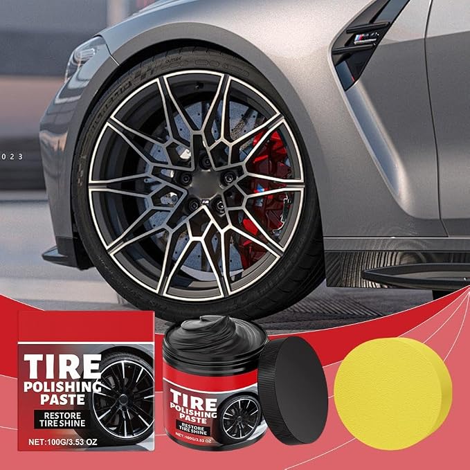 Tire Shine Paste 100g, Tire Polishing Paste, Car Tyre Shine with Sponge, Vehicle Tyre Cleaning Polishing Product Tires Care Wax Wheel Scratch Repair for Truck RV Cars (Black 3pcs)