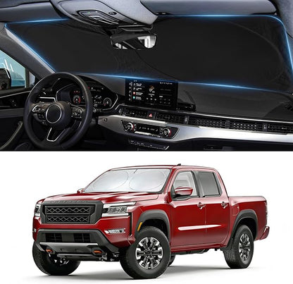Sun Shade for Frontier Windshield Sunshade Custom fit Nissan Frontier 2022 2023 2024 2025 Accessories, Foldable Front Window Cover UV Bloker Sun Visor Protector