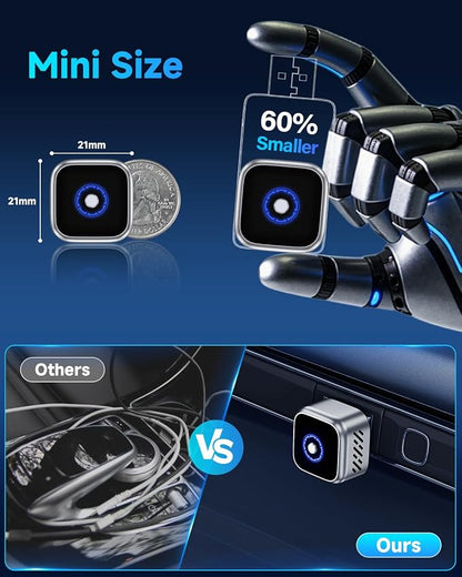 Blue 2026 Upgraded Wireless CarPlay & Android Auto Adapter, Compact Mini Build for Clutter-Free Cabin, Supports iOS 12+ & Android 11+ on 2016+ Models