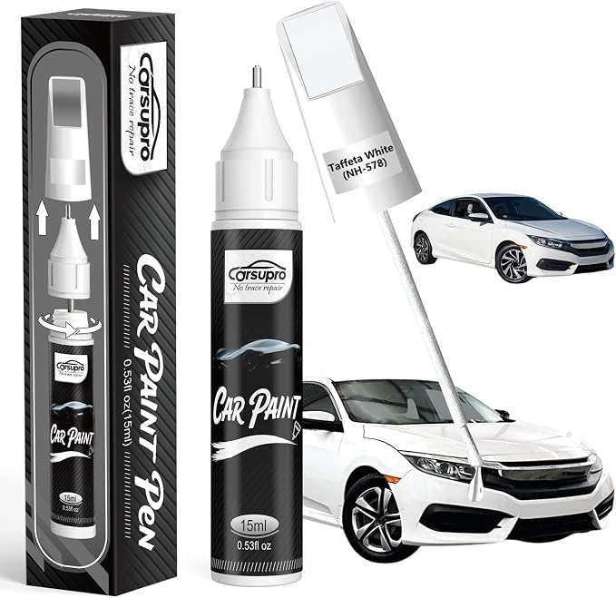 Taffeta White(NH-578) for Honda Touch Up Paint Pen, 2 in 1 Car Scratch Remover with Pen Tip and Brush, Precise Color Match for Car Paint Scratch Repair, Quickly and Easily Fix Chips and Nicks