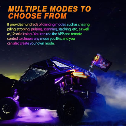 Nilight RGB Whip Light 1PC 2FT Lighted Antenna Whips with Remote & App Control DIY Chasing Patterns Brake Reverse Lights for ATV UTV Polaris RZR Can-am Dune Buggy Pickup Trucks Jeep