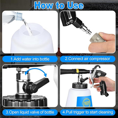 Car Cleaning Gun Kit Detailing Interior Dry Air Blow Gun with 2 Nozzle High Pressure Blower Cleaning Tool Kit for Car Surfaces Quickly Blasts Dust, Works with Air Compressor
