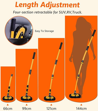 EVERRUSH 56.7" Car Wash Brush Mop Kit Microfiber Car Washing Sponge Mitt with Long Handle Car Cleaning Supplies Tools RV Washing Duster Exterior Scratch Free, Chenille Replacement Head Extension Pole