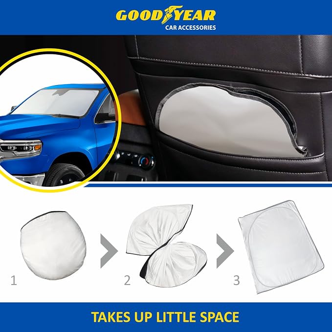 Goodyear Foldable Windshield Sunshade for Dodge Ram 1500 2019-2026, Truck car Accessories, Sunshade Cover, Sun Shade Car Windshield, Window Sun Blocker - GY008330