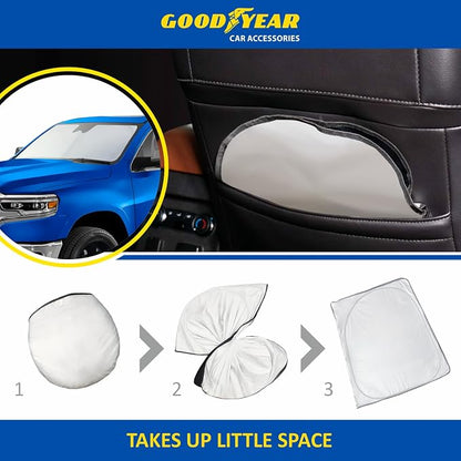 Goodyear Foldable Windshield Sunshade for Dodge Ram 1500 2019-2026, Truck car Accessories, Sunshade Cover, Sun Shade Car Windshield, Window Sun Blocker - GY008330