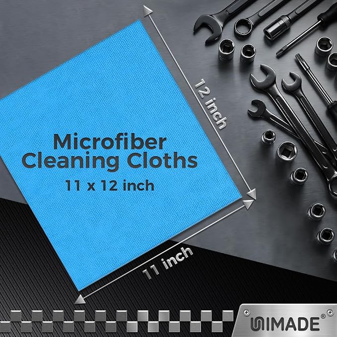 UNIMADE Microfiber Cleaning Cloth, 24 Pack Reusable Microfiber Towels for Cars Lint Free Cleaning Shop Towel Rags for Home Kitchen Automotive Bar Mechanic Restaurant Garage, 11"x 12", Blue