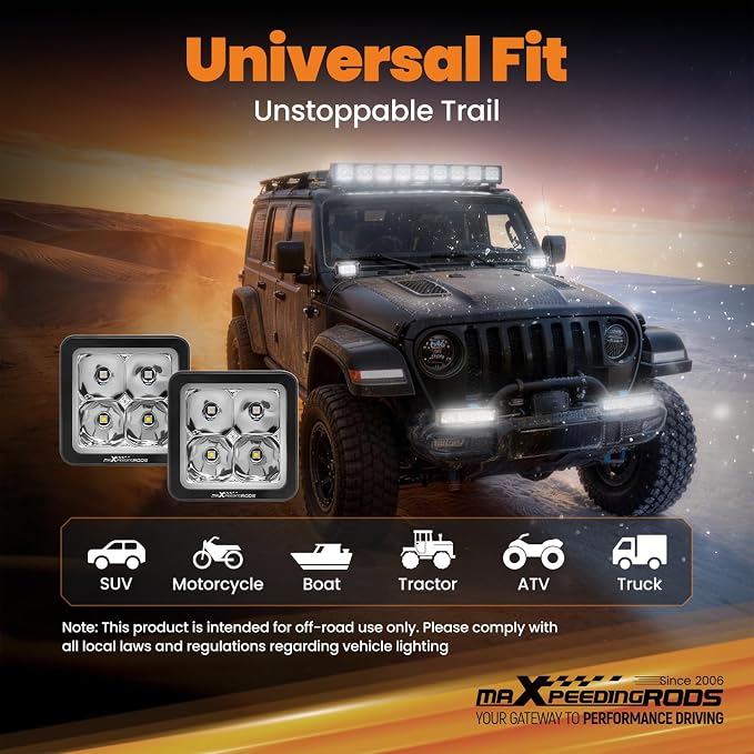 maXpeedingrods 3 Inch 120W LED Pod Lights 12000LM Offroad Light with White/Amber DRL, 5 Modes LED Cube Ditch Lights with Wiring Harness, Spot Light Bar for Jeep Truck UTV ATV Pickup Motorcycle, 2 Pcs