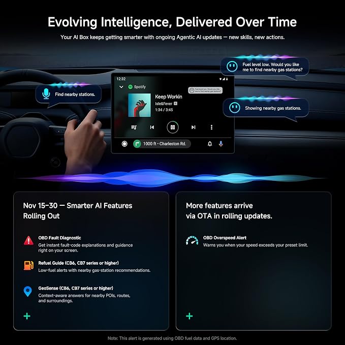 ATOTOZONE 2025 Upgrade CB6 CarPlay AI Box&Android AI Box, Wireless CarPlay/Android Auto Adapter, Plug & Play CarWave Car Smart Box with AI DriveChat, GPS Track, Android 13, 2 BT, 4G LTE, 4G+64G, Gray