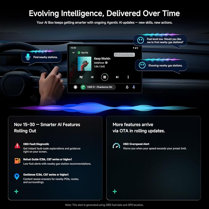 CB6 AI Box CarPlay Support for YouTube/TikTok, 2025 Wireless CarPlay Adapter with ChatGPT Assistant, Android 13,GPS Tracking, 4G LTE, Plug & Play, for Cars with Wired CarPlay/AA, 4G+64G, Black
