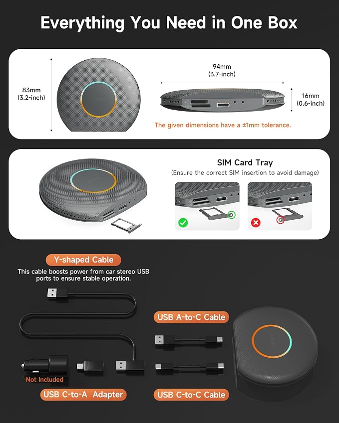 ATOTOZONE 2025 Upgrade CB6 CarPlay AI Box&Android AI Box, Wireless CarPlay/Android Auto Adapter, Plug & Play CarWave Car Smart Box with AI DriveChat, GPS Track, Android 13, 2 BT, 4G LTE, 4G+64G, Gray