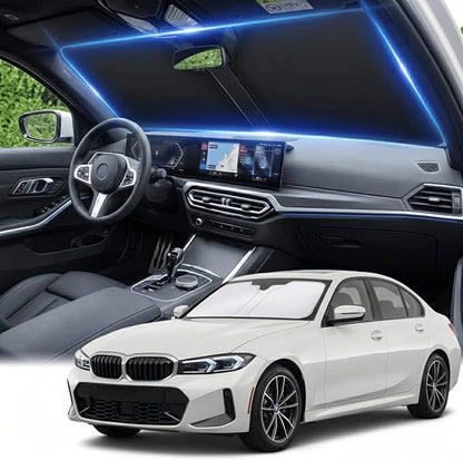 for BMW 3 Series 2019-2024 2025 2026 Windshield Sun Shade - Custom Fit 3 Series Accessories 330i 330E M340i 328i 335i 320i 330i 325i Sun Visor Front Foldable Shade Blocks UV Rays Accessories