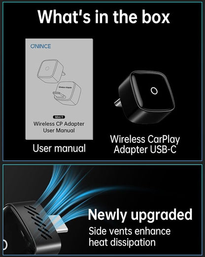 ONINCE Wireless carplay Adapter USB c, Convert Factory Wired CarPlay/Android auto to Wireless, Designed for USB-C Port Cars, Stable Connection