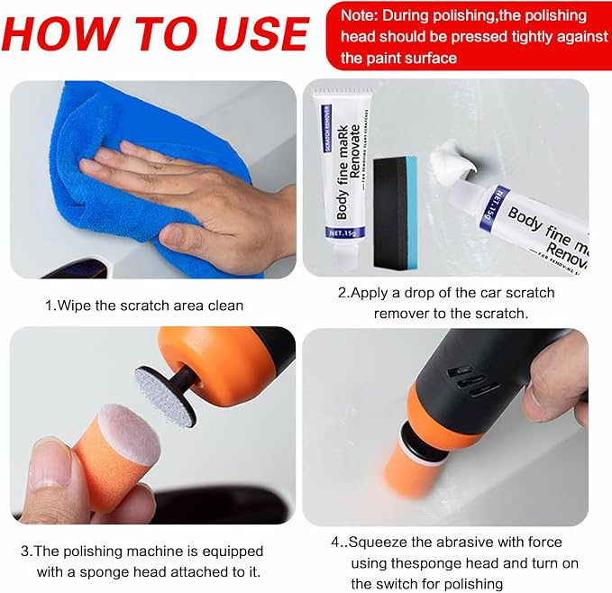 Mini Cordless Polisher for Car Detailing, 13pcs Polisher Car Care Kit with 5 Polishing Pads & Scratch Grinding Agent, Cleaning Paste, Handheld Body Repair Machine for Auto Scratch Repair Waxing