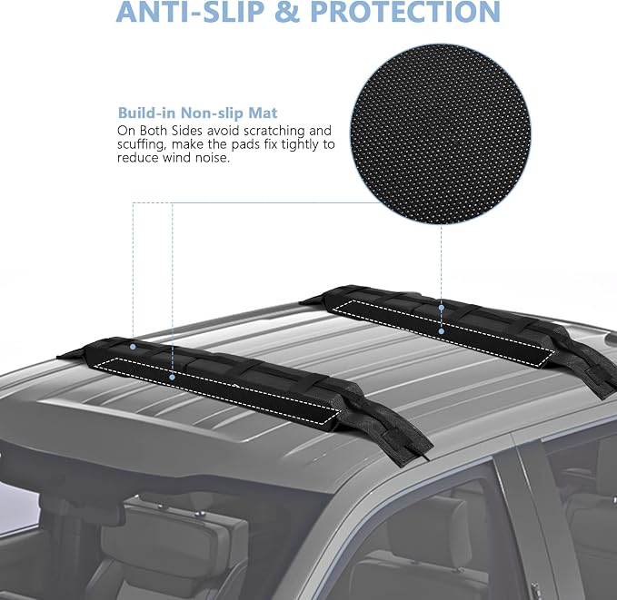 WOOWAVE Folding Kayak Soft Roof Rack Pads Universal Kayak Carrier Car Rack with 4 Tie Down Straps, 2 Tie Down Rope, 4 Carabiner, 2 Quick Loop Strap and Storage Bag for Canoe/Surfboard/Paddleboard/SUP