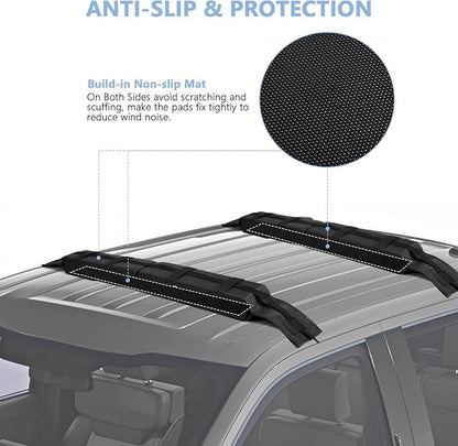 WOOWAVE Folding Kayak Soft Roof Rack Pads Universal Kayak Carrier Car Rack with 4 Tie Down Straps, 2 Tie Down Rope, 4 Carabiner, 2 Quick Loop Strap and Storage Bag for Canoe/Surfboard/Paddleboard/SUP