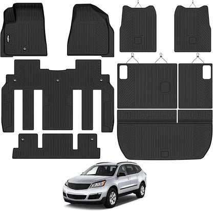 Floor Mats for 2009-2017 Chevy Traverse/2008-2017 Buick Enclave 7 Seats/Captain Seat, Trunk Mat and 2nd&3rd Backrest Mat All Weather TPE Protector for Chevy Traverse Accessories
