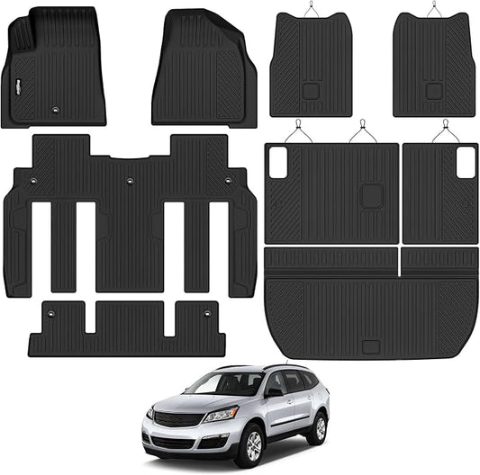 Floor Mats for 2009-2017 Chevy Traverse/2008-2017 Buick Enclave 7 Seats/Captain Seat, Trunk Mat and 2nd&3rd Backrest Mat All Weather TPE Protector for Chevy Traverse Accessories
