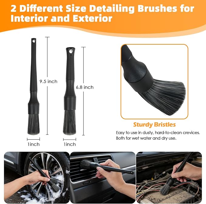 6PCS Car Rim Brushes for Cleaning Wheels, Car Detailing Cleaning Wash Brush Set, Stiff-Bristle Rim Brush with Tire Shine Applicator Pad for Cars SUV Tire RVs Trucks Wheel