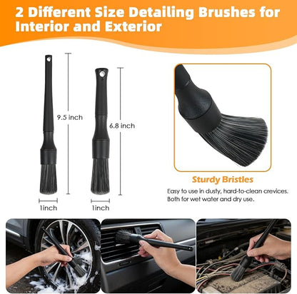 6PCS Car Rim Brushes for Cleaning Wheels, Car Detailing Cleaning Wash Brush Set, Stiff-Bristle Rim Brush with Tire Shine Applicator Pad for Cars SUV Tire RVs Trucks Wheel
