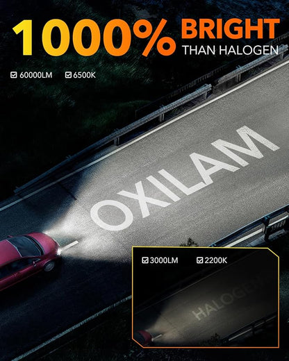 OXILAM 9005 LED Bulbs, 1000% Ultra-Bright, 6500K Super Bright, 3 Min Quick Install, 1:1 Mini Size, Plug and Play, Pack of 2