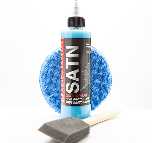 RENEW PROTECT - SATN, Lasts Months - Years, Low-Gloss Ceramic-Hybrid Protectant | 100% Motorcycle-Safe, Golf Carts | Trim & Tire, Restorer for Faded Plastic, Vinyl, & Patio Furniture, Stop Dry Rot 8oz