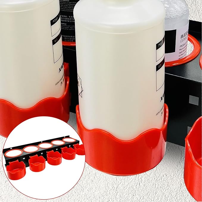 2 Pack Wall Mount Spray Bottle Holder Rack, 10-Hole Garage Organizer with Hooks for Car Detailing, Cleaning Supplies, Beauty Salon Tools - Heavy Duty Metal, Includes Mounting Hardware