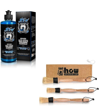 H.O.W Tire Sine Set, Wet Tire Shine Dressing & Detailing Brush 3 Pack