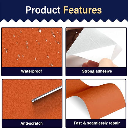 Zenyao Leather Repair Patch Tape - Self Adhesive Leather Repair Kit for Car Seat Furniture, Heavy Duty Vinyl Repair Patch for Couch Sofa, Waterproof Fix for Tears, 12x30 Inch Roll, Orange