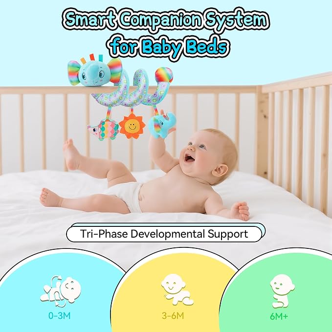 Spiral Car Seat Toys for Babies, 0-6 Months Infant Carseat Sensory Toys Hanging Stroller Accessories Newborn for Baby Boys Girls Essentials Stuff