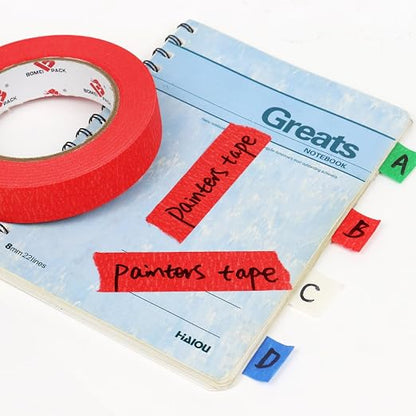 BOMEI PACK Red Painters Tape 1 Inch Bulk - Paint Tape 6 Rolls x 1 Inch x 60 Yards - Painter's Tape Red Masking Tape for Walls Painting, DIY Crafting, Decoration, and School Project, Total 360 Yards