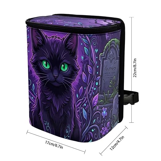 Talayituse Purple Cat Forest Leaf Print Car Trash Can Portable Auto Garbage Bin Multifunctional Vehicle Interior Accessories with Adjustable Straps Universal Fit Truck SUV Sedan