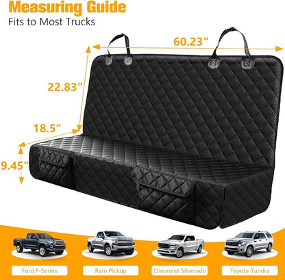 PETICON Dog Car Seat Covers for Truck Ford F150/Chevrolet Silverado 1500/Ram 1500/GMC Sierra 1500, Waterproof Pet Back Seat Cover for Trucks, Scratchproof Nonslip Durable Rear Seat Cover for Dogs