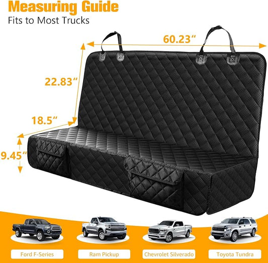 PETICON Dog Car Seat Covers for Truck Ford F150/Chevrolet Silverado 1500/Ram 1500/GMC Sierra 1500, Waterproof Pet Back Seat Cover for Trucks, Scratchproof Nonslip Durable Rear Seat Cover for Dogs