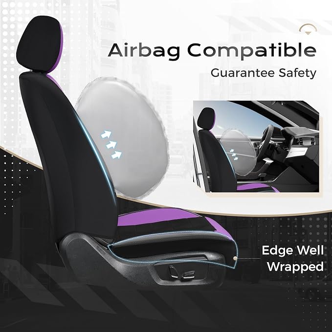 Coverado Air Mesh Seat Cover, Car Seat Cover Full Set, 3D Breathable Seat Protectors Sports Carbon Fiber Design Airbag Compatible Comfort Universal for Most Cars, Van,Trucks, SUV, Black&Purple