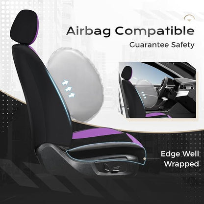 Coverado Air Mesh Seat Cover, Car Seat Cover Full Set, 3D Breathable Seat Protectors Sports Carbon Fiber Design Airbag Compatible Comfort Universal for Most Cars, Van,Trucks, SUV, Black&Purple