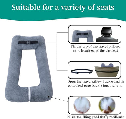 FHSGGP Travel Pillow Upgraded Version of Aircraft Travel Neck Pillow with Storage Bag, Sleep Pillows for Travel by Train, Car, or Plane, Supporting the Head and Body, Travel Pillow for Kids Grey