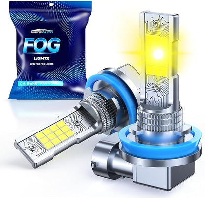 Marsauto H11/H16/H8 LED Fog Light Bulbs, Amber Yellow 3500K, 12,000 Lumens Super Bright H11 LED Bulb Yellow, Mini 1:1 Size Fog Lights, Easy Plug and Play, Side Marker Cornering Combos