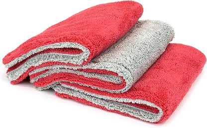 Autofiber Royal Plush Double Pile Microfiber Detailing Towel - Pack of 3, Red/Gray (16 inch x 16 inch, 600 GSM)