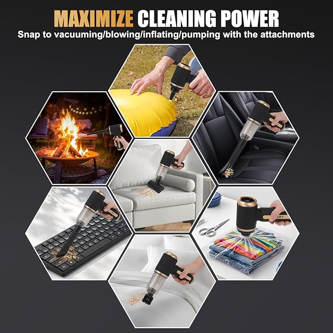 4-in-1 Cordless Car Vacuum Cleaner, 14000PA Powerful Handheld Vacuum with Air Duster & Inflator, Portable Rechargeable Vacuum for Car Pet Hair, Home, 4000mAh & Washable HEPA Filter