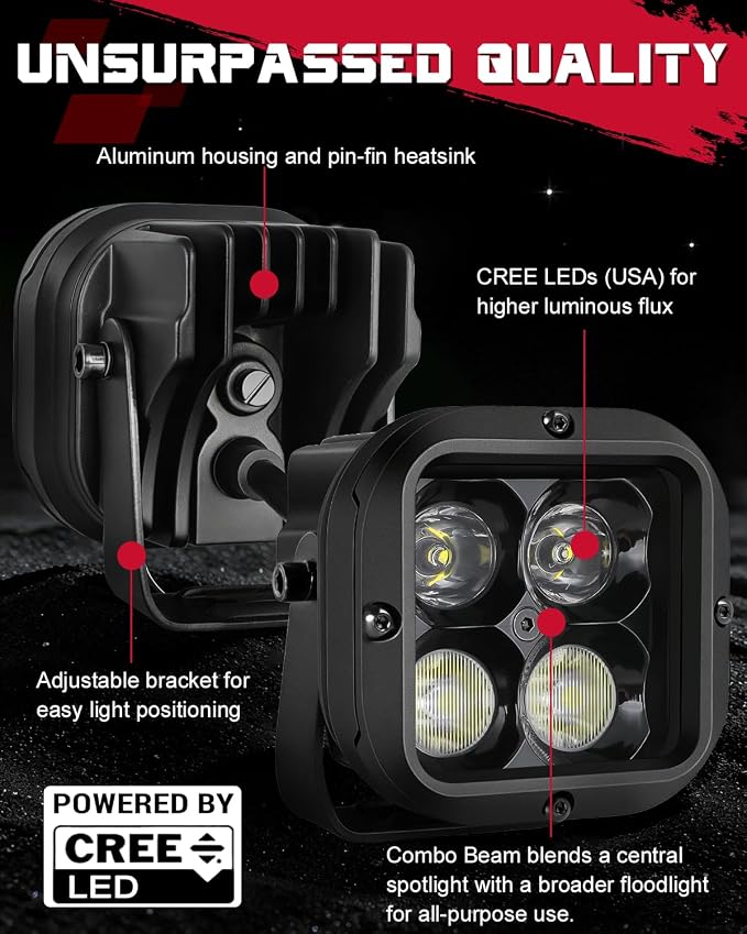 LED Pods, OFFROADTOWN 3inch 80W CREE LED Pods Off Road Driving Lights Cubes Ditch Lights Headlight for Truck Pickup Dirt Bike UTV ATV SUV Boat 4x4 Car - Combo Beam