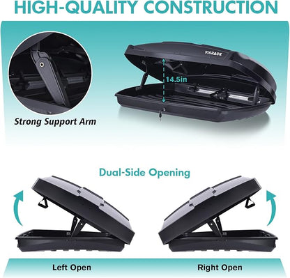 Hard Shell Rooftop Cargo Carrier with Roof Box, Heavy Duty Weatherproof 15.5 Cubic Feet Rooftop Cargo Carrier for Car Storage, Black